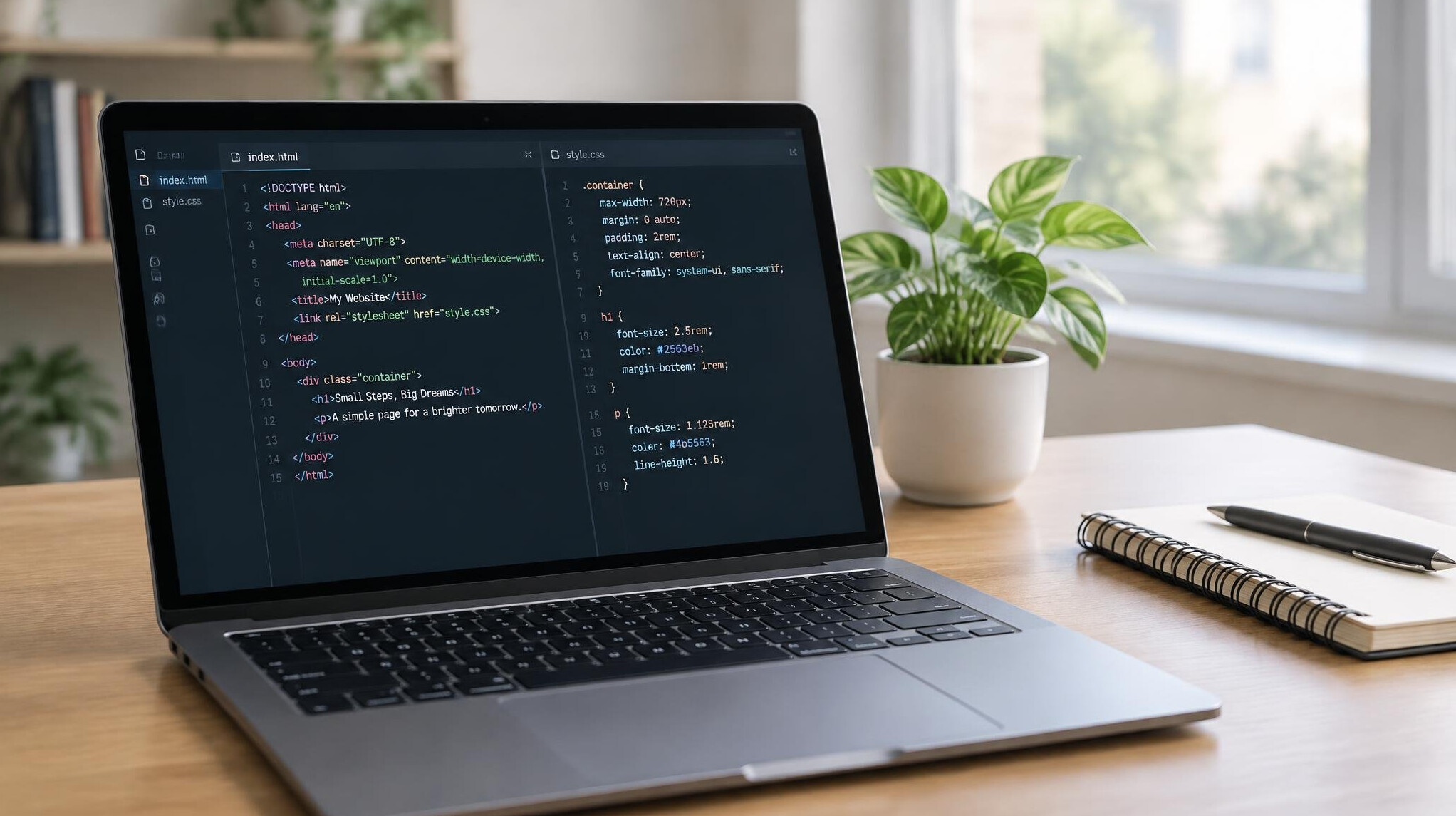Laptop with web development code on screen